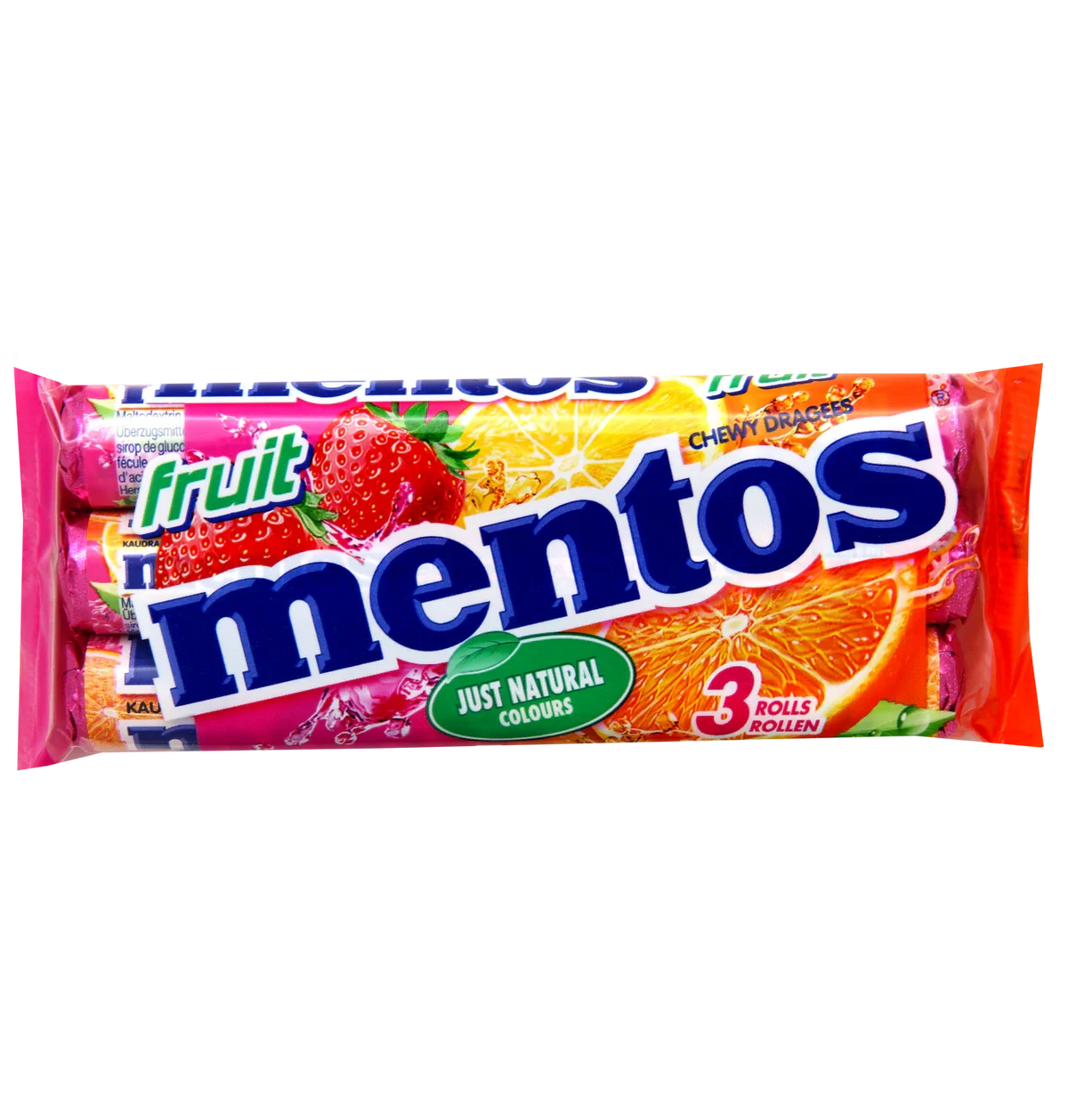 Mentos Fruit Multipack 3x38g Kaudragees mit fruchtigem Geschmack – Produktansicht