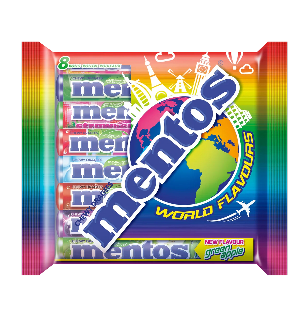 Mentos Kaubonbon World Flavours 300g 8 Rollen fruchtige Kaubonbons