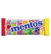 Mentos Rainbow Multipack mit 3 Rollen à 37,5g fruchtige Kaudragees – Produktansicht