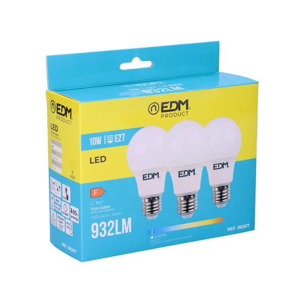 Packung mit 3 LED-Lampen EDM 98207 F 60 W 10 W 68 W E27 810 Lm 932 Lm Ø 6 x 10,8 cm (6400 K)