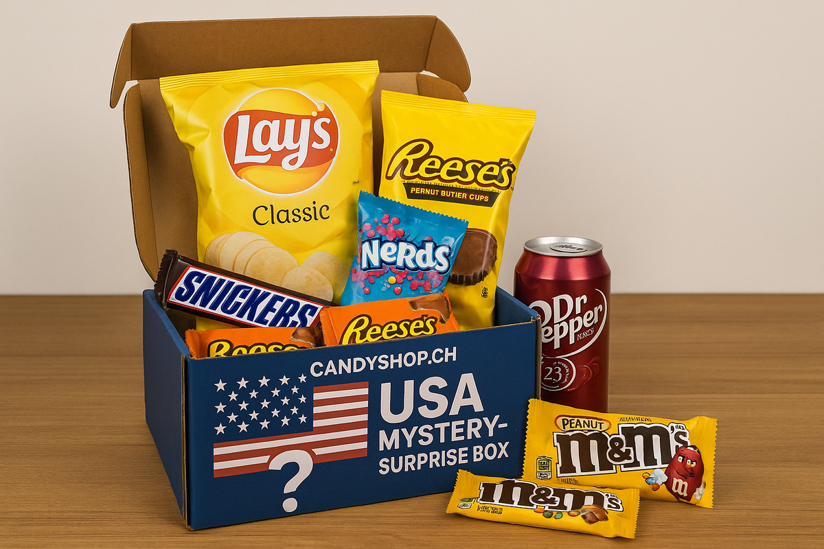 Candyshop.ch USA Mystery Monats Überraschungsbox 175g Überraschungssnacks – Detailansicht