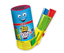 Bazooka Triple Push Pop Lolli 34 g mit drei Geschmacksrichtungen – Produktansicht