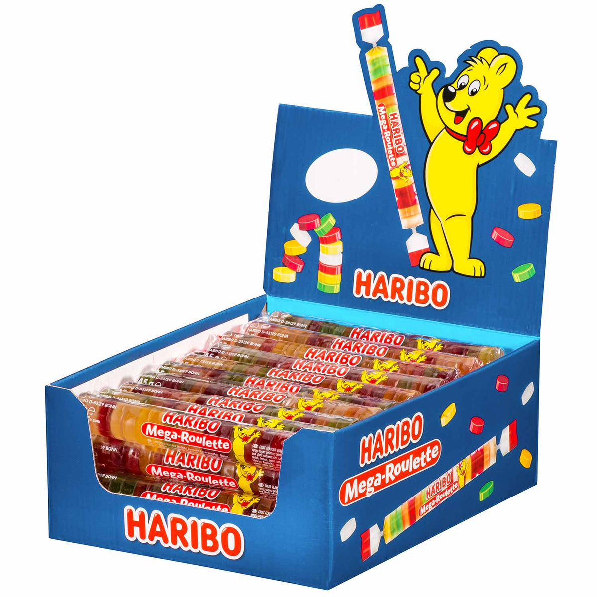 Haribo Mega-Roulette Fruchtgummi 45g Rolle Candyshop.ch – Produktansicht