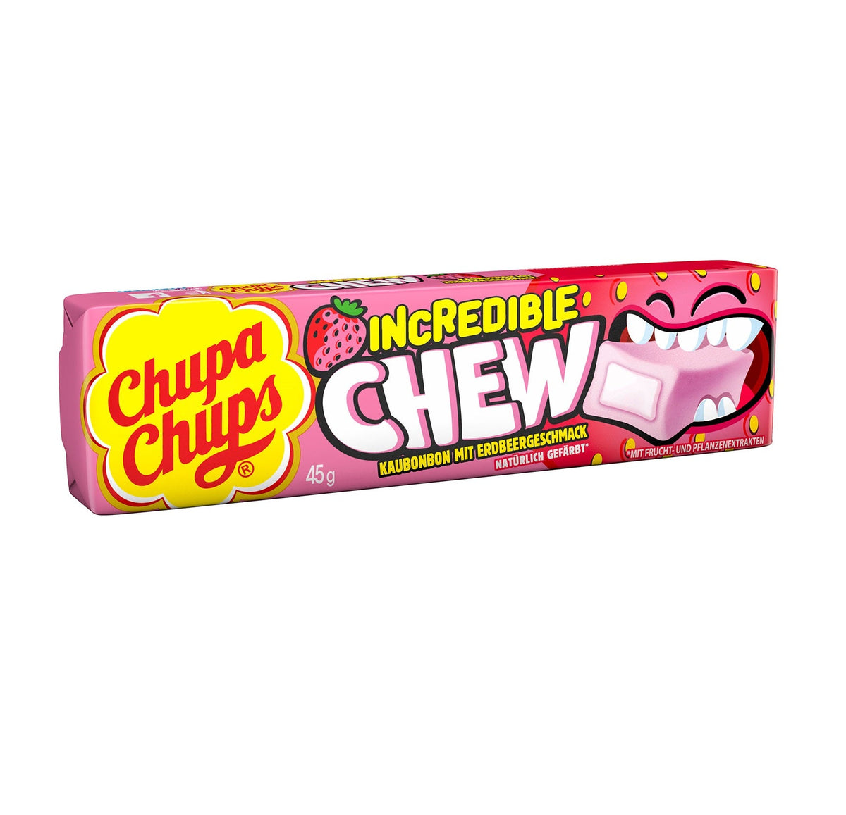 Chupa Chups Incredible Chew Erdbeere Kaubonbons 10er Pack 45g – Produktansicht