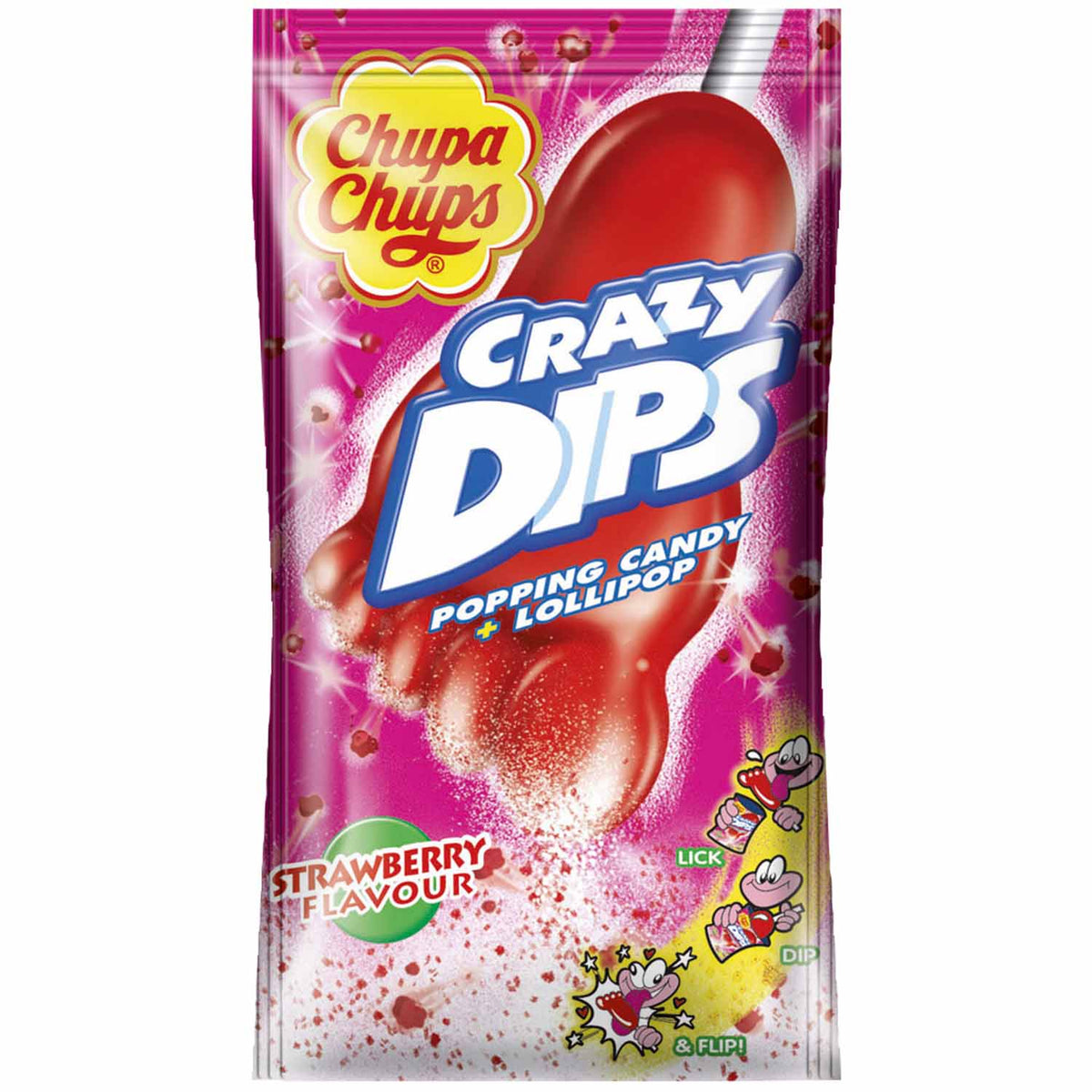 Chupa Chups Crazy Dips Strawberry Lolli 14 g mit Brausepulver