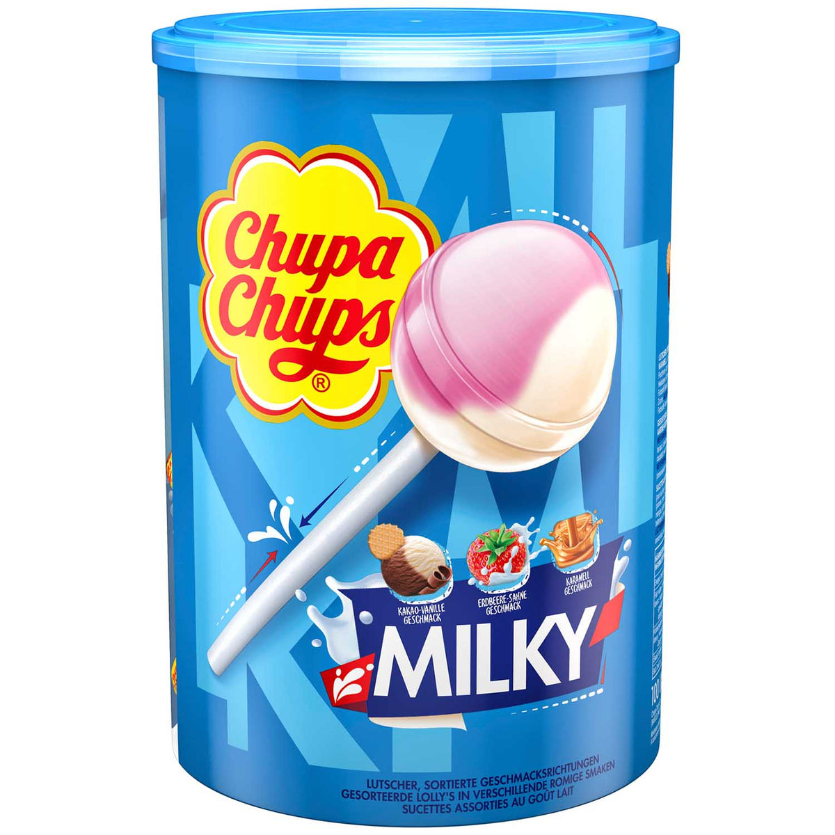 Chupa Chups Milky 100er Lutscher verschiedene Geschmacksrichtungen 1200g – Produktansicht
