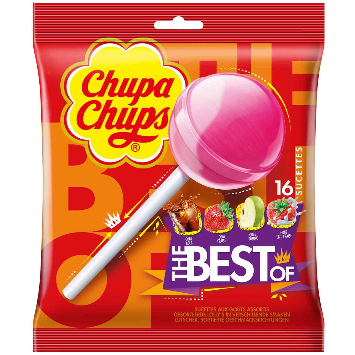 Chupa Chups The Best Of Lollis 10er Pack 120g mit vier Geschmacksrichtungen – Produktansicht