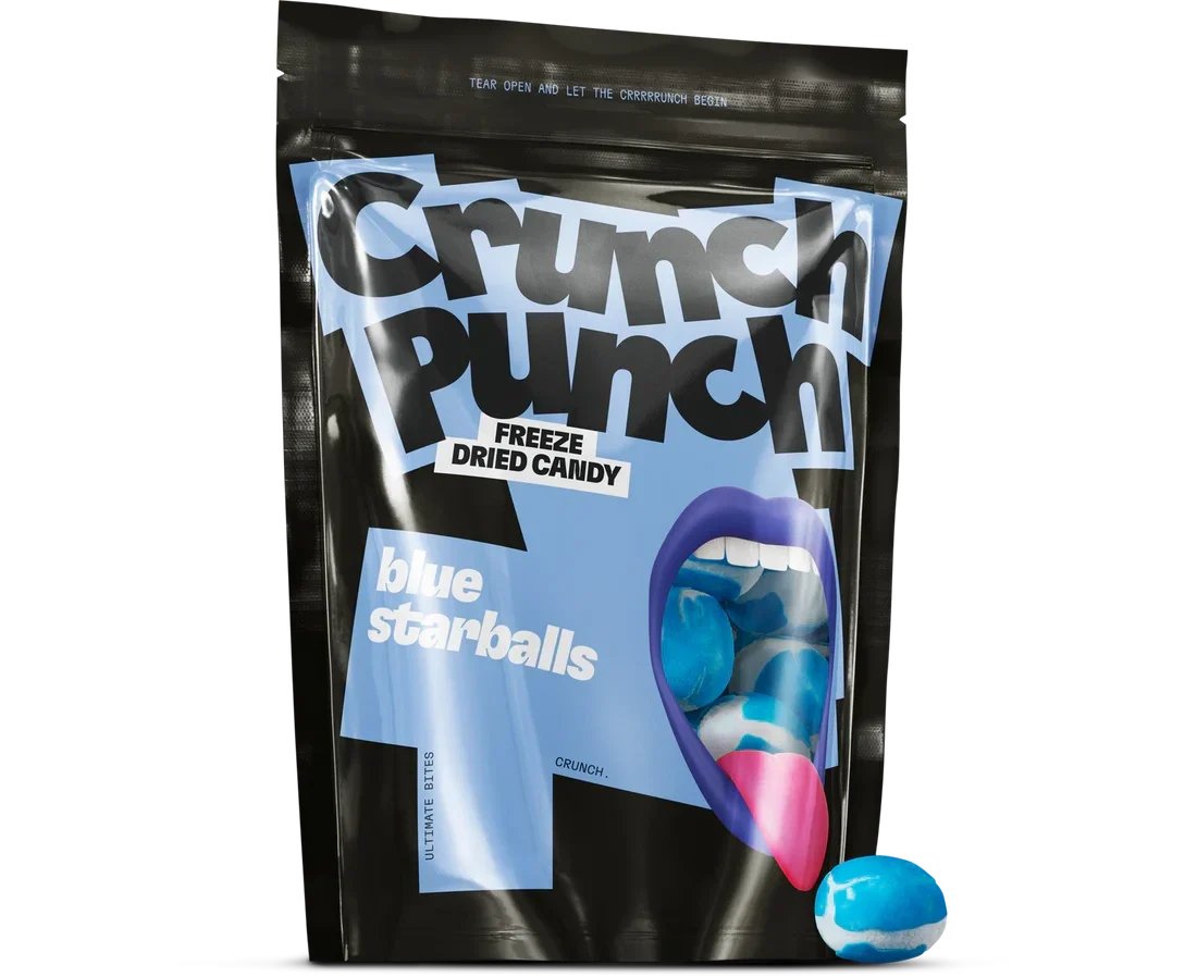 Crunch Punch Blue Starballs Gefriergetrocknete Bonbons 100g Blau – Produktansicht