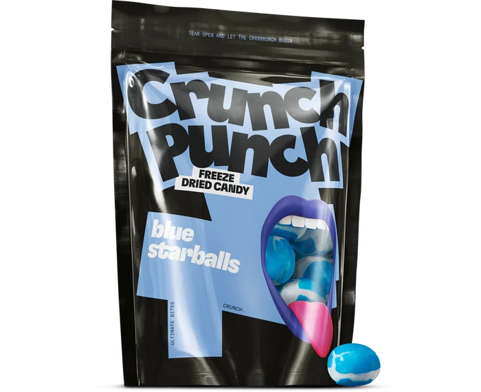 Crunch Punch Blue Starballs Gefriergetrocknete Bonbons 100g Blau – Produktansicht