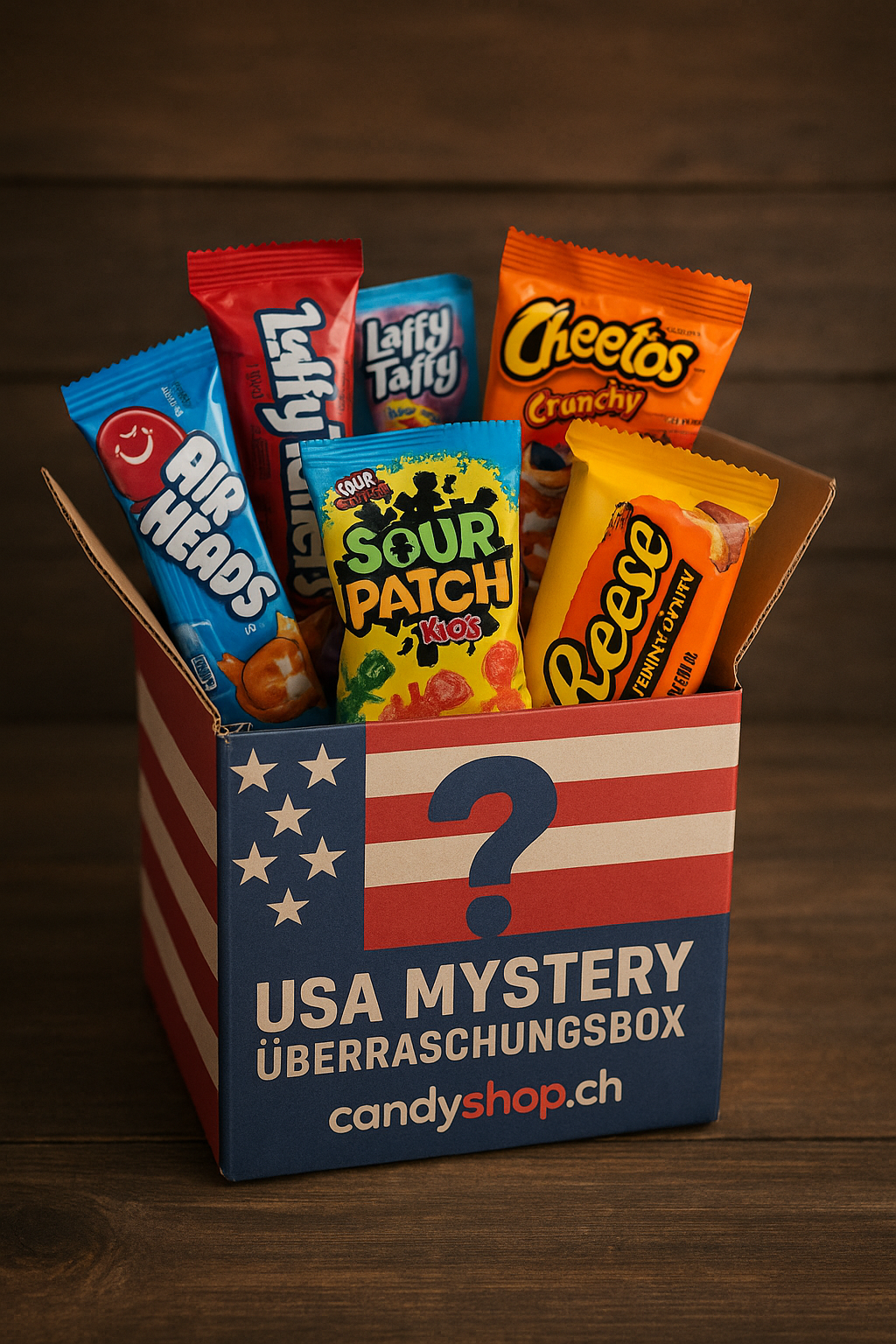 Candyshop.ch USA Mystery Monats Überraschungsbox 175g Überraschungssnacks – Rückansicht