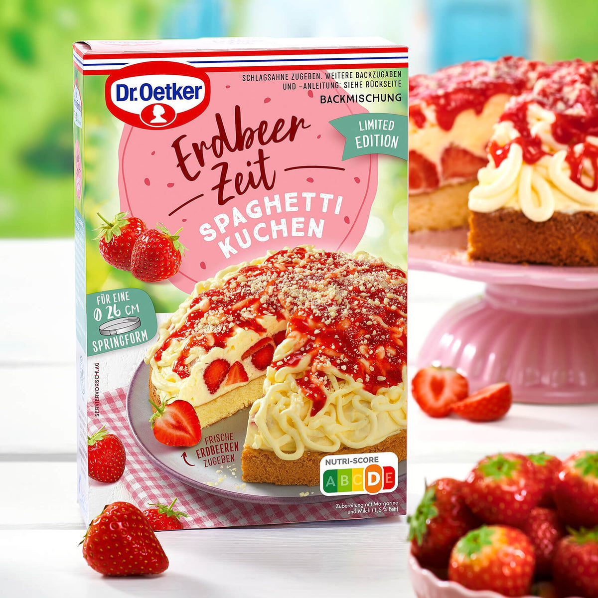 Dr Oetker Backmischung Erdbeer Zeit Spaghetti Kuchen 175g Weiss – Detailansicht