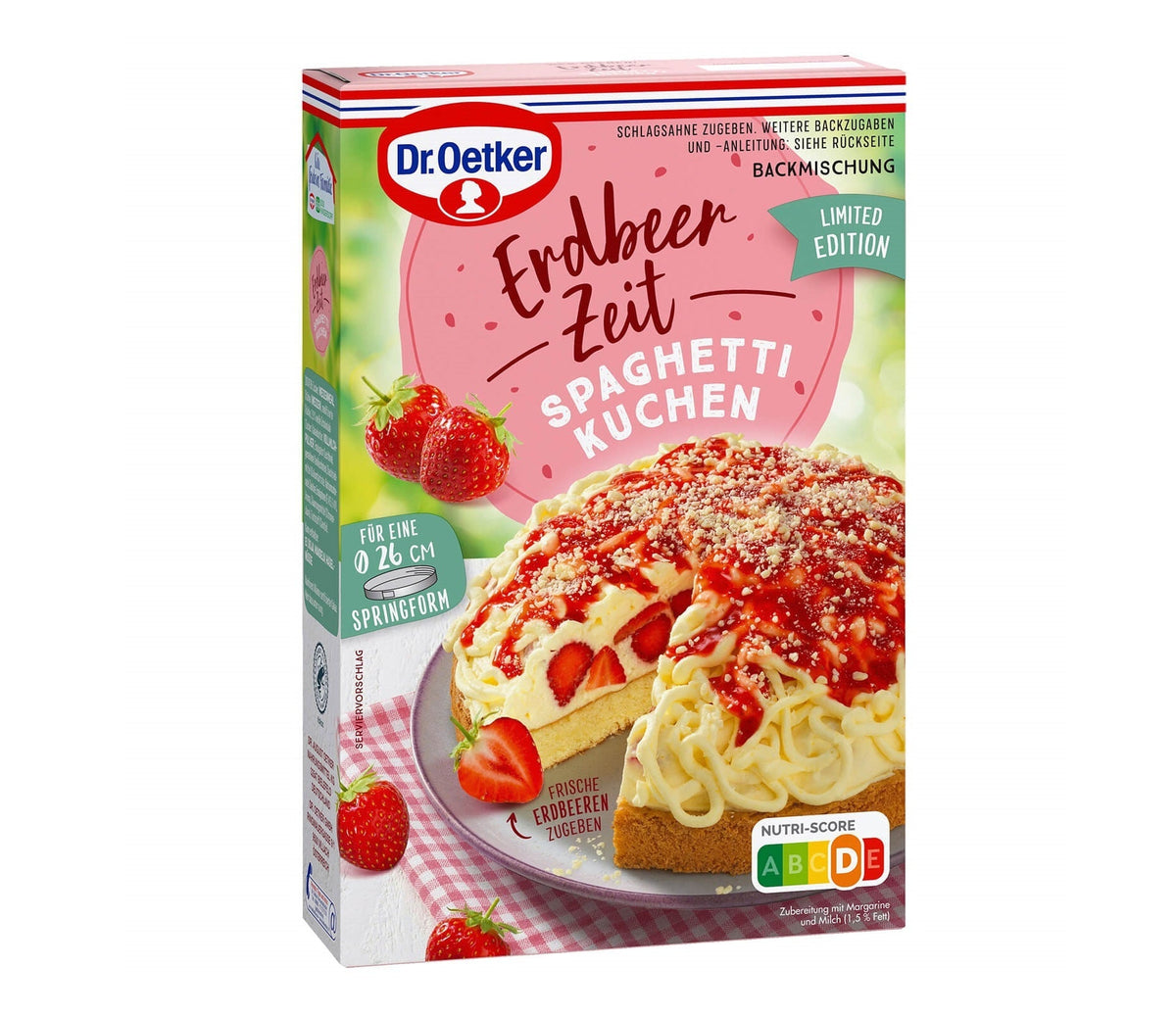 Dr Oetker Backmischung Erdbeer Zeit Spaghetti Kuchen 175g Weiss – Produktansicht
