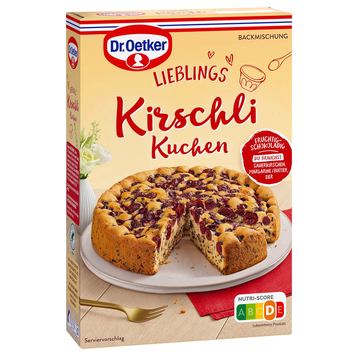 Dr Oetker Backmischung Kirschli Kuchen 335g mit Schokoladenflocken – Produktansicht