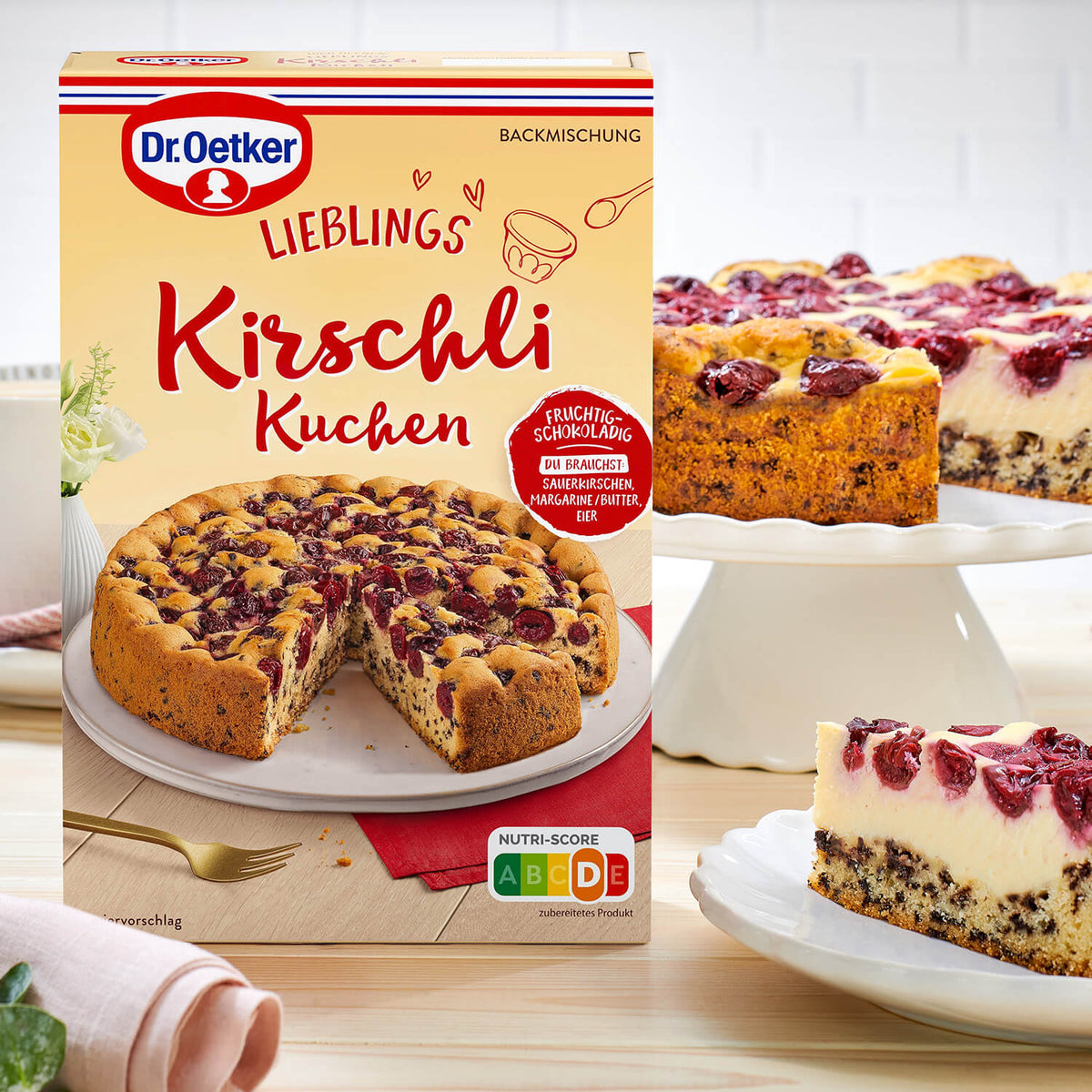 Dr Oetker Backmischung Kirschli Kuchen 335g mit Schokoladenflocken – Detailansicht