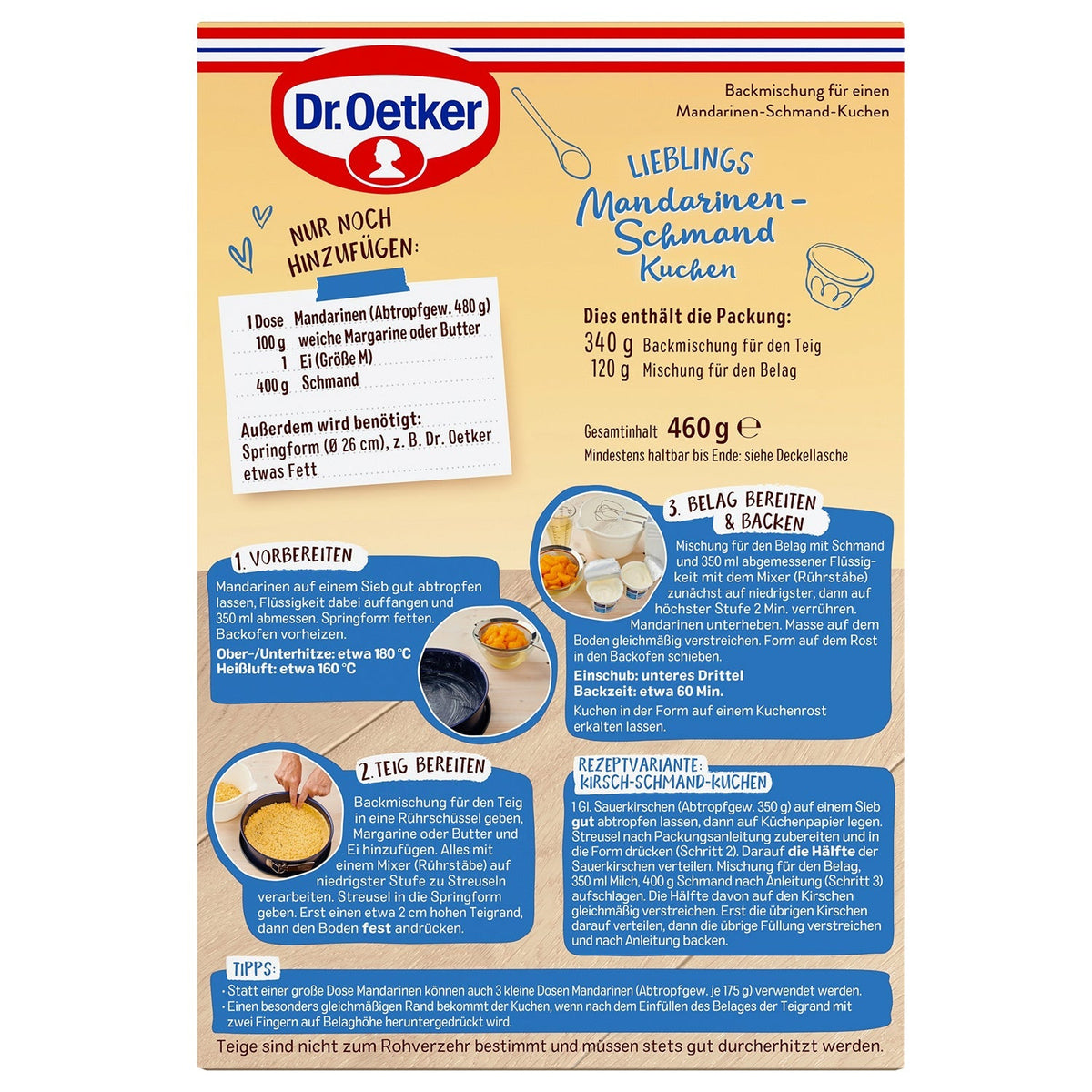 Dr Oetker Mandarinen Schmand Kuchen Backmischung 175g – Seitenansicht