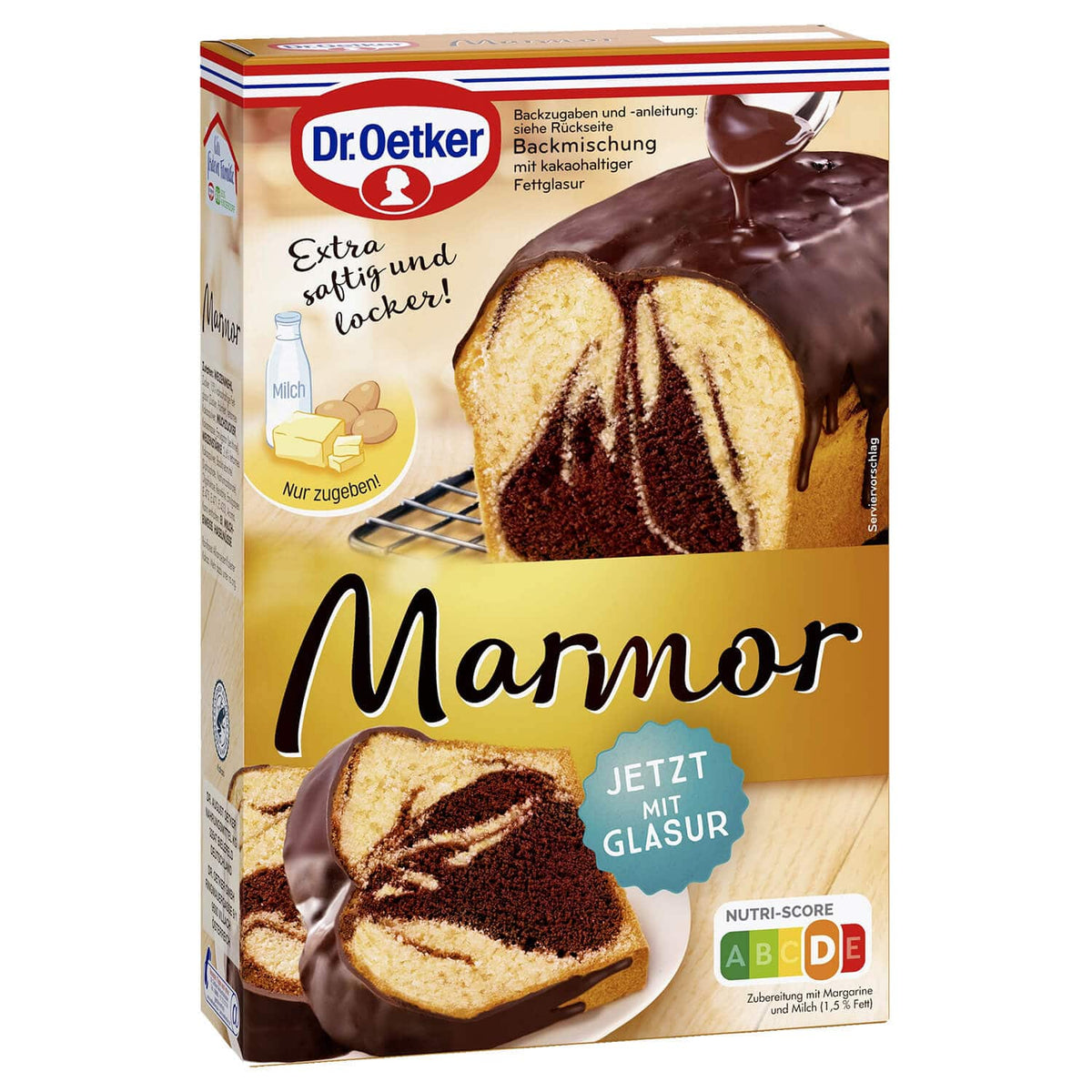 Dr Oetker Marmor Kuchen Backmischung 475g – Klassischer Marmorkuchen mit Schoko-Vanille-Geschmack – Produktansicht
