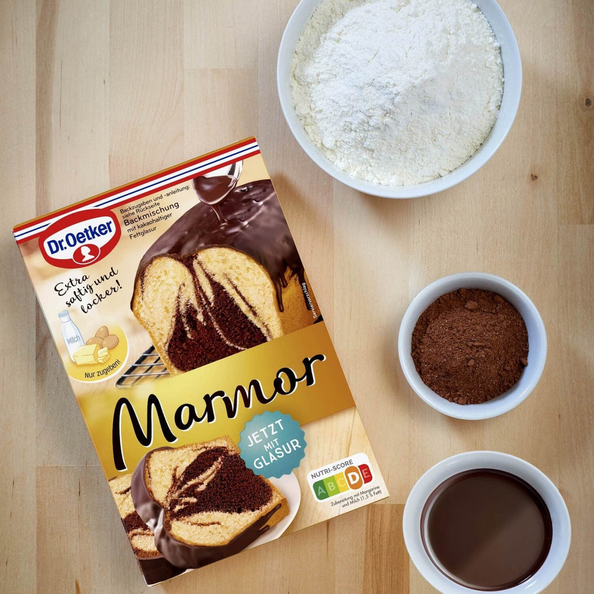 Dr Oetker Marmor Kuchen Backmischung 475g – Klassischer Marmorkuchen mit Schoko-Vanille-Geschmack – Detailansicht
