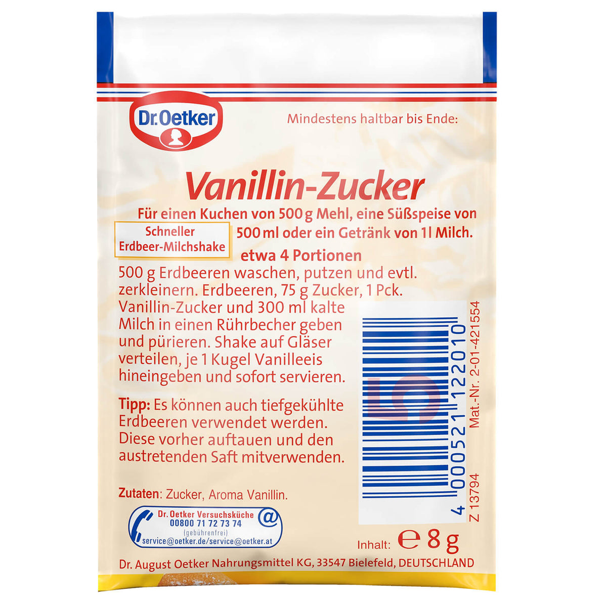 Dr Oetker Vanillin Zucker 5er Pack mit 5 x 8 g Päckchen – Detailansicht
