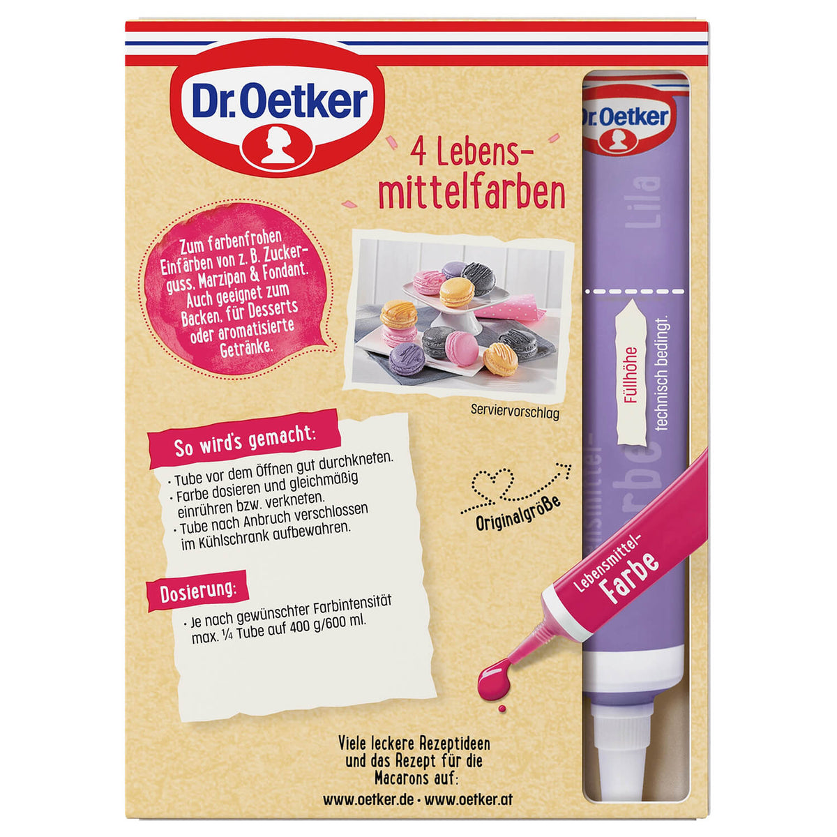 Dr Oetker Dr. Oetker 4 Lebensmittelfarben Schwarz Rosa Lila Orange 175g – Seitenansicht
