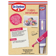 Dr Oetker Dr. Oetker 4 Lebensmittelfarben Schwarz Rosa Lila Orange 175g – Seitenansicht