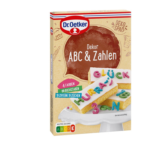 Dr Oetker Dekor ABC & Zahlen 4 Farben 66 Stück Kuchendekoration