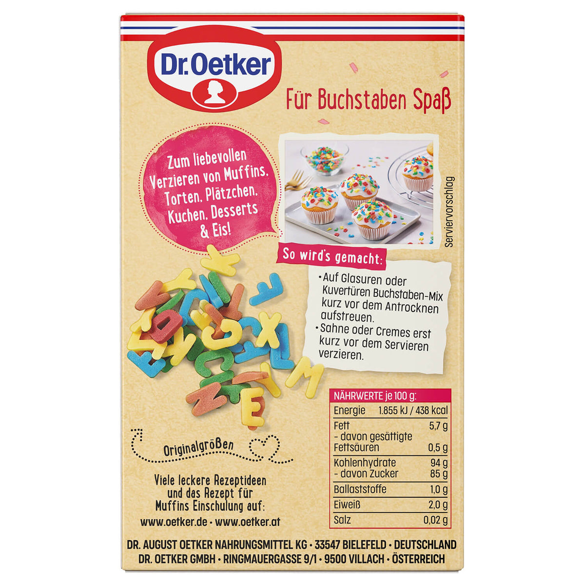 Dr Oetker Für Buchstaben Spass Bunter Mix Kuchendekoration 175g – Verpackung