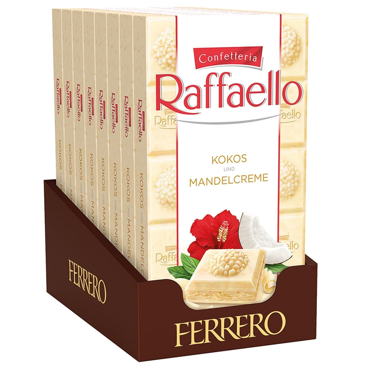 Ferrero Raffaello Tafel weisse Schokolade mit Mandel-Kokoscreme 90g – Seitenansicht