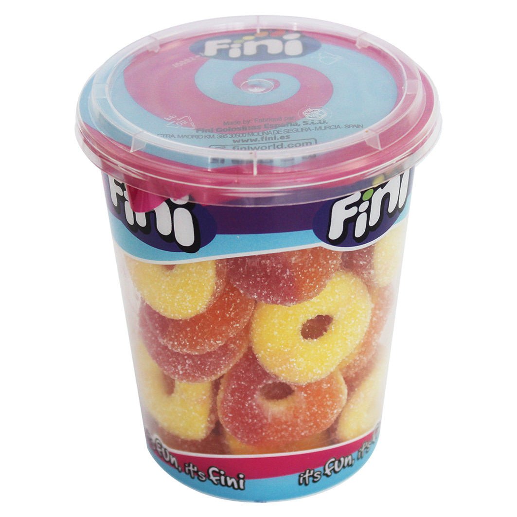 Fini Cup saure Pfirsichringe Fruchtgummi 200g Packung