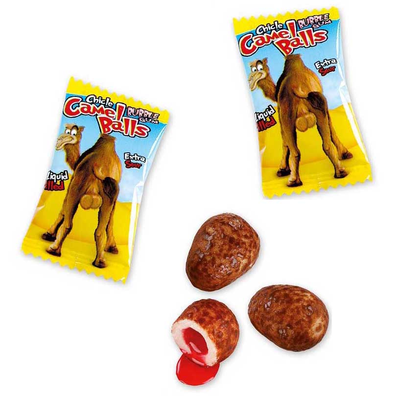 Fini Camel Balls Extra Bubble Gum Sour Kaugummi Braun 1000g 200 Stück – Seitenansicht