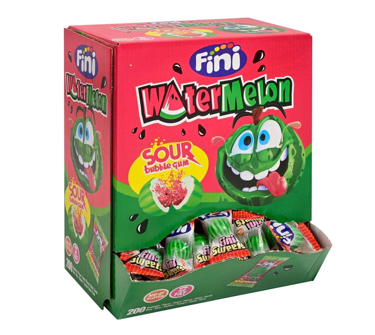 Fini Watermelon Sour Bubble Gum 200er Thekendisplay 1000g – Produktansicht