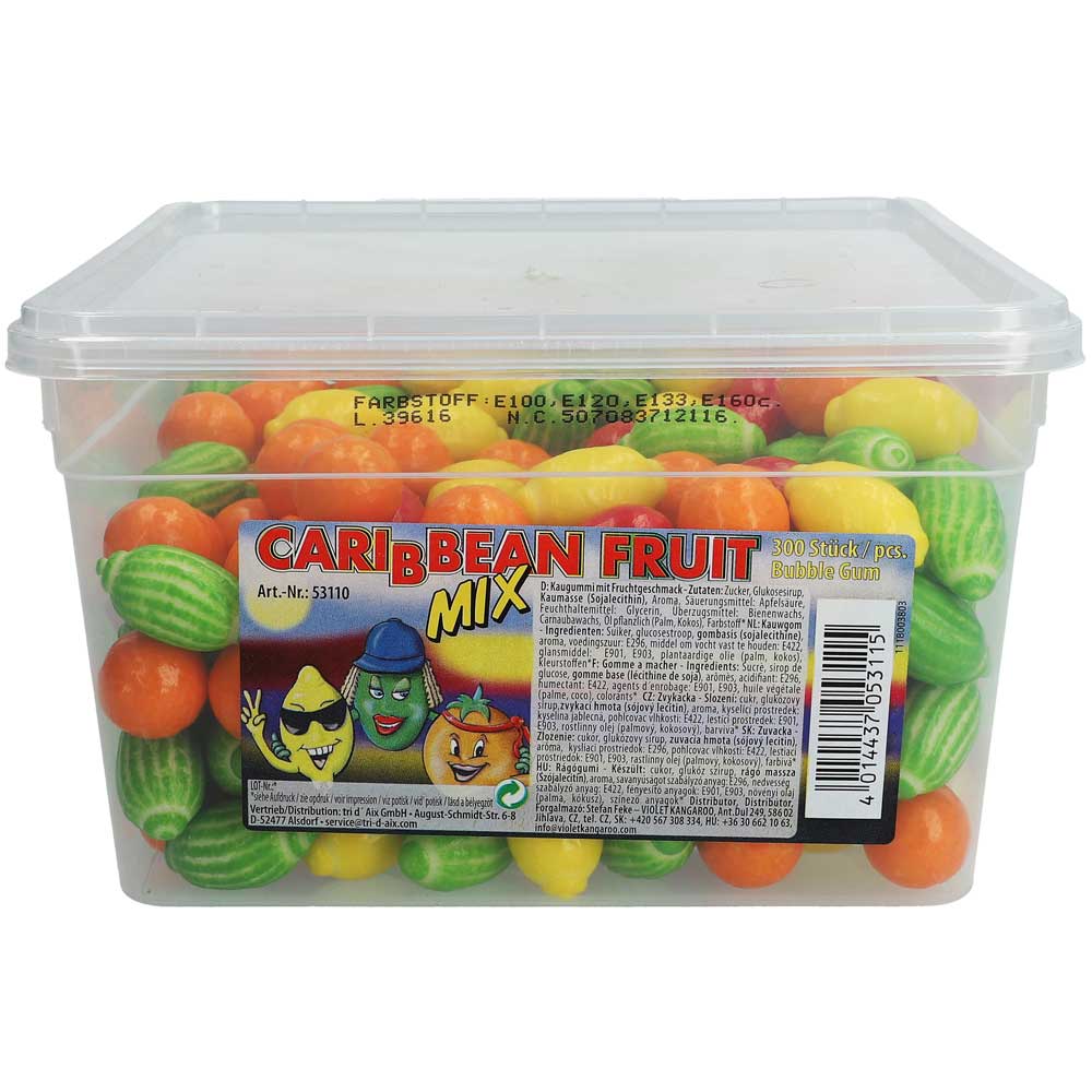 Fizzy Fruits Caribbean Fruit Mix 300 Kaugummis Fruchtgeschmack 300 Stück – Produktansicht