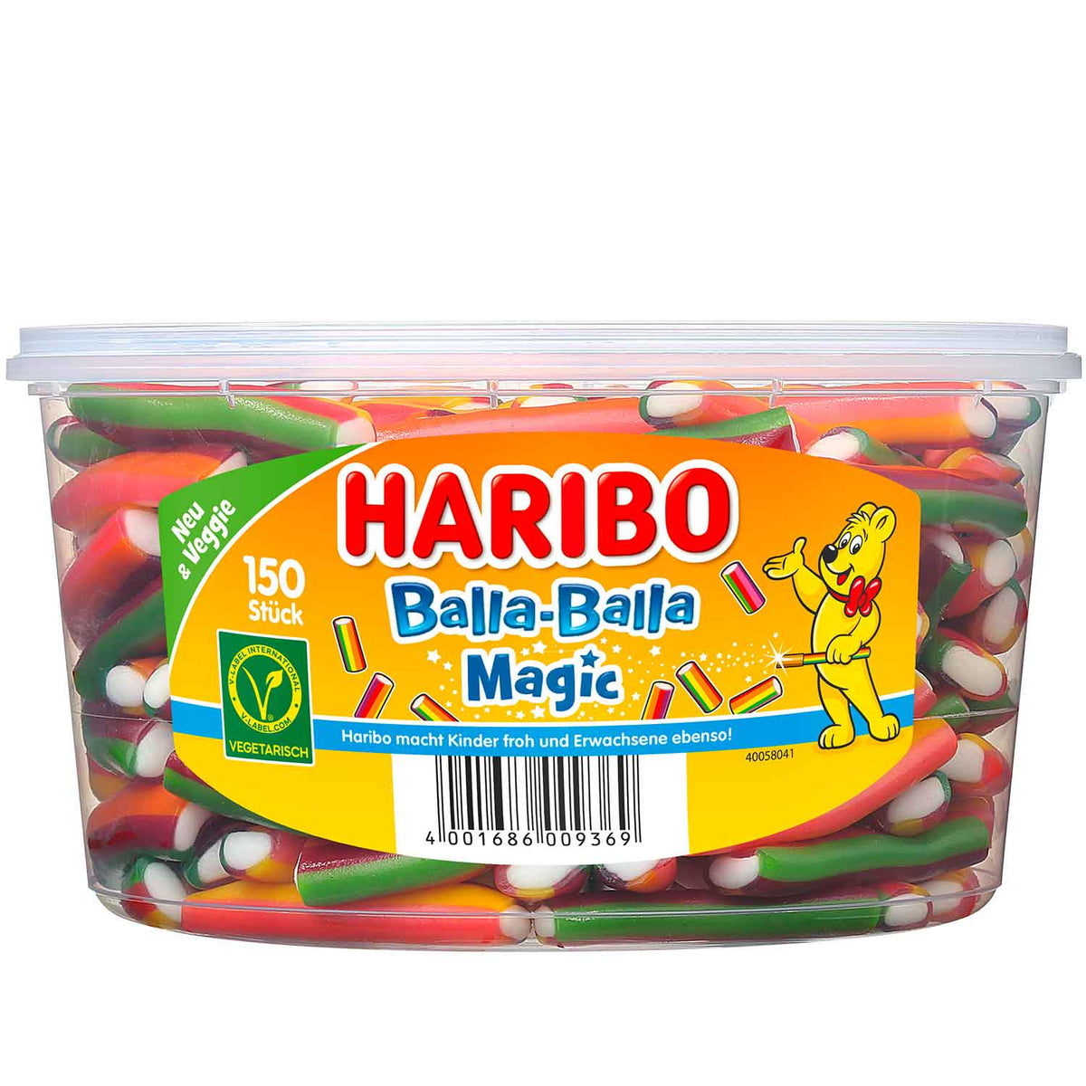 Haribo Balla-Balla Magic vegetarisch Fruchtgummi 1300g Packung – Seitenansicht