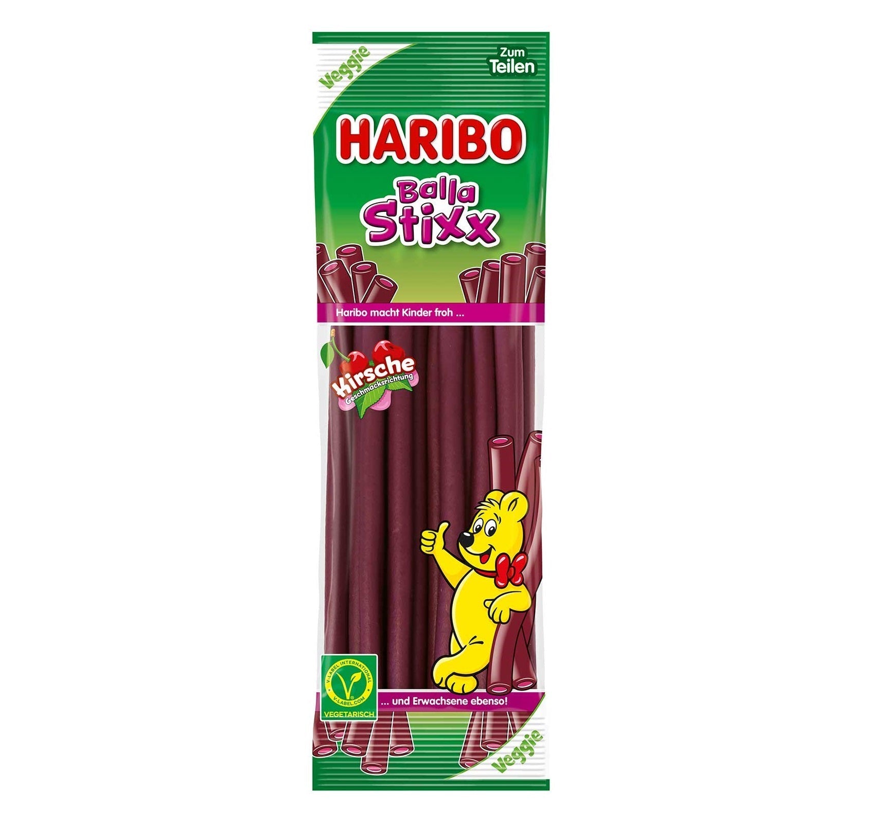 Haribo Balla Stixx Kirsche vegetarisch 200g Fruchtgummistangen mit Konfektfüllung