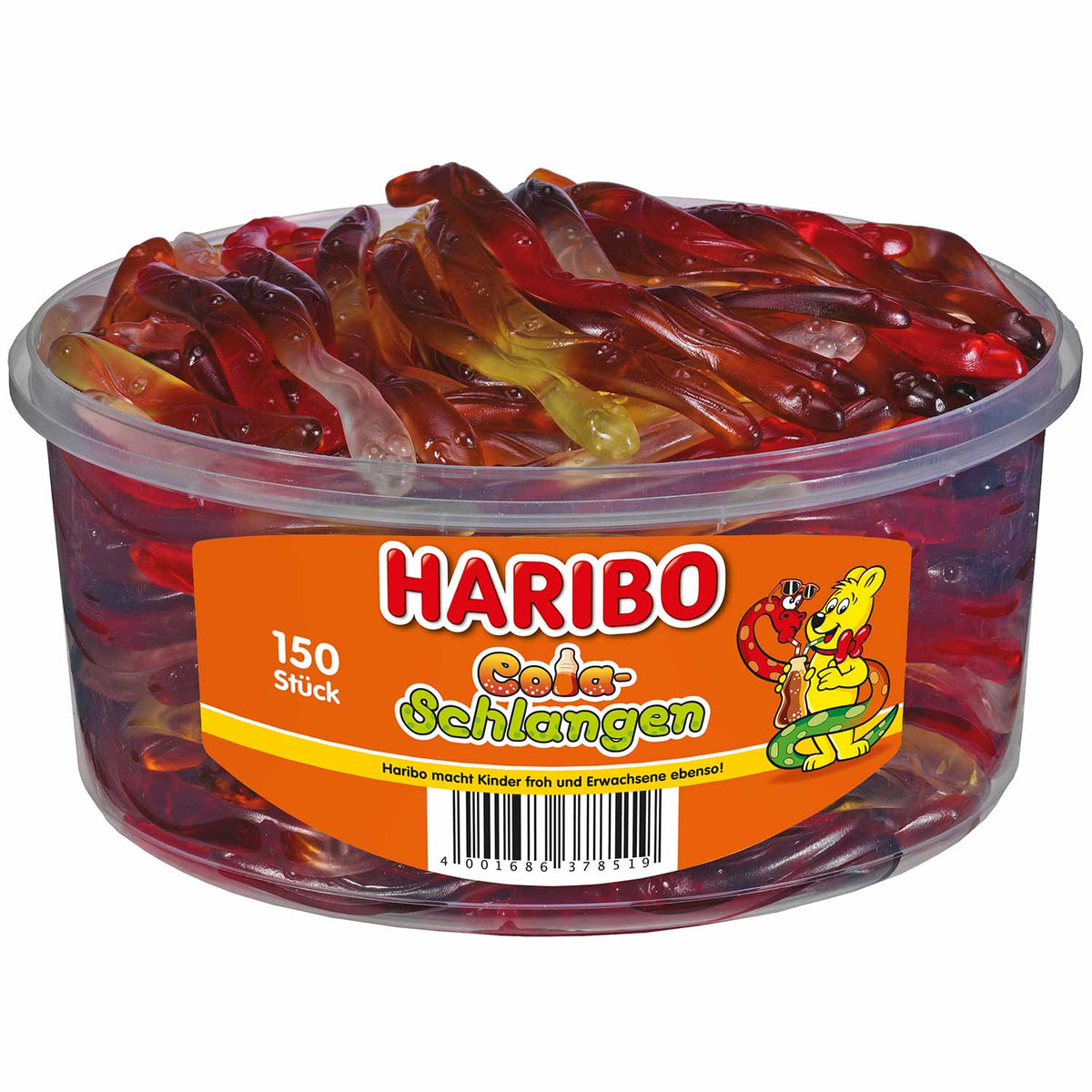 Haribo Cola-Schlangen Fruchtgummi 150 Stück Vorratsdose 1231g – Produktansicht
