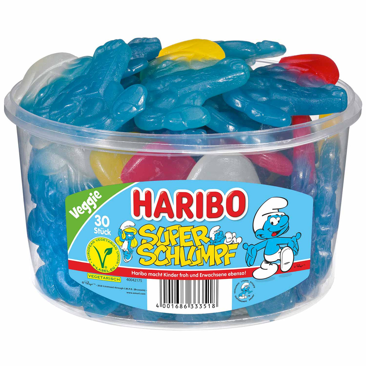 Haribo Super Schlumpf vegetarisch 30er Fruchtgummi 1440g Packung – Produktansicht
