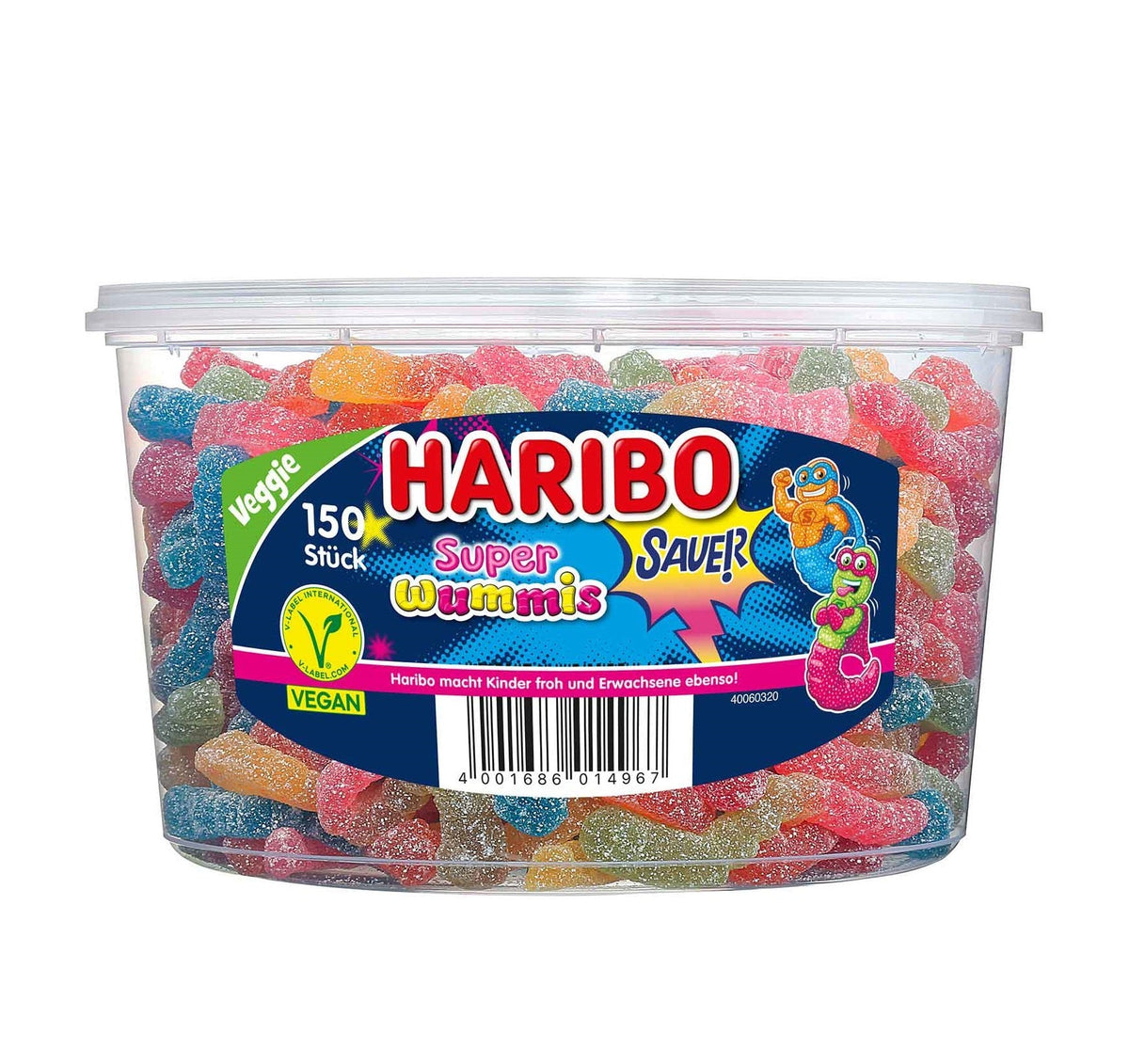 Haribo Super Wummis Sauer Vegane Fruchtgummi Würmer 1050g – Produktansicht