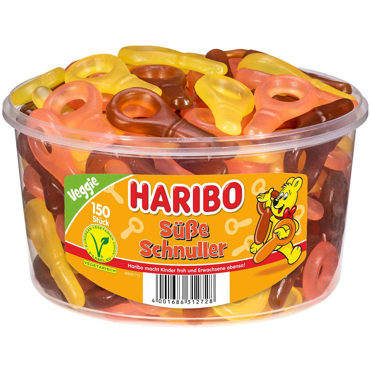 Haribo Süsse Schnuller vegetarisch 150 Stück Fruchtgummi Dose 1350g – Produktansicht