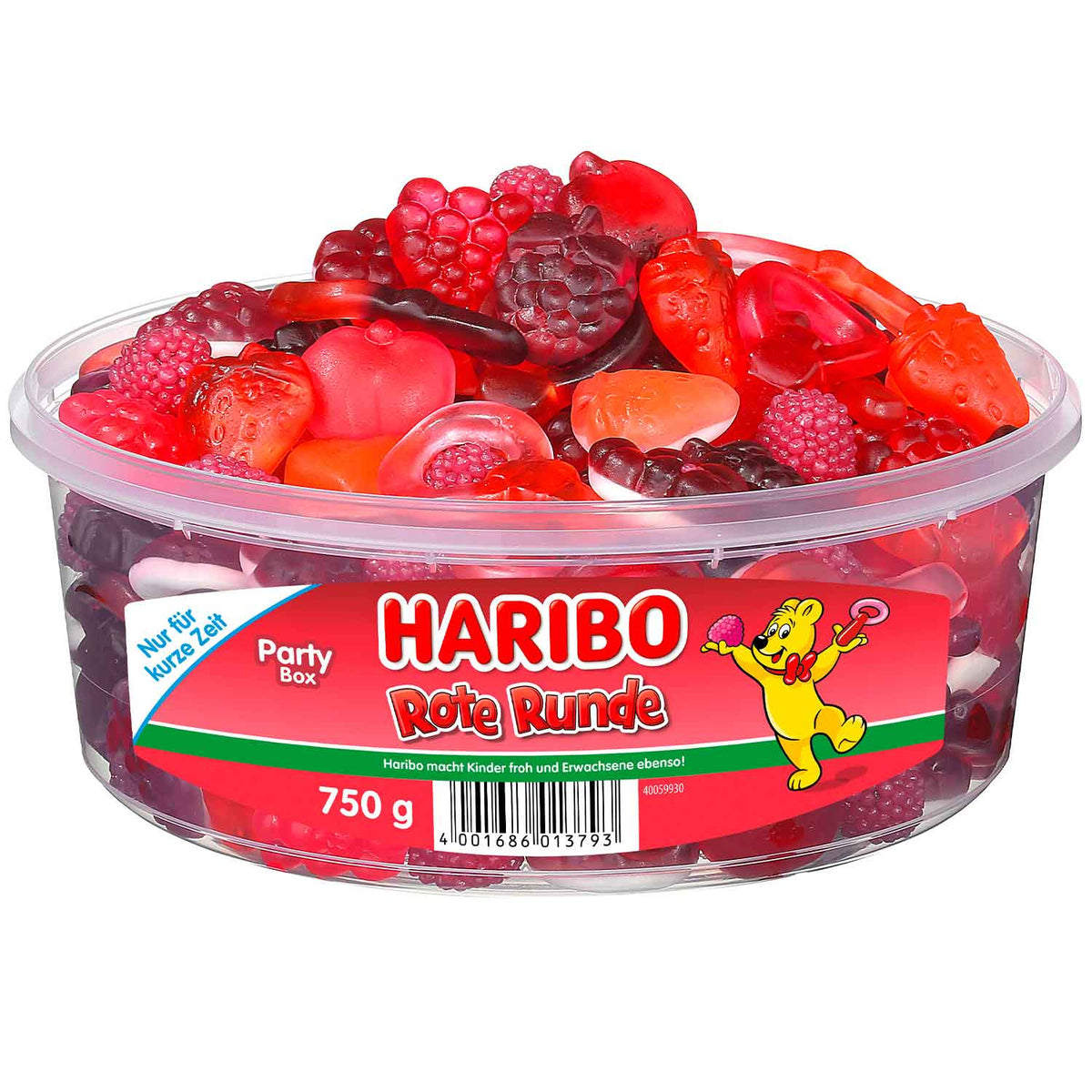 Haribo Rote Runde 750g Fruchtgummi- und Schaumzucker-Mischung Kunststoffdose