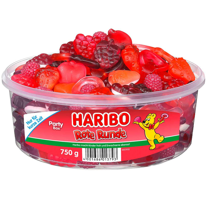 Haribo Rote Runde 750g Fruchtgummi- und Schaumzucker-Mischung Kunststoffdose