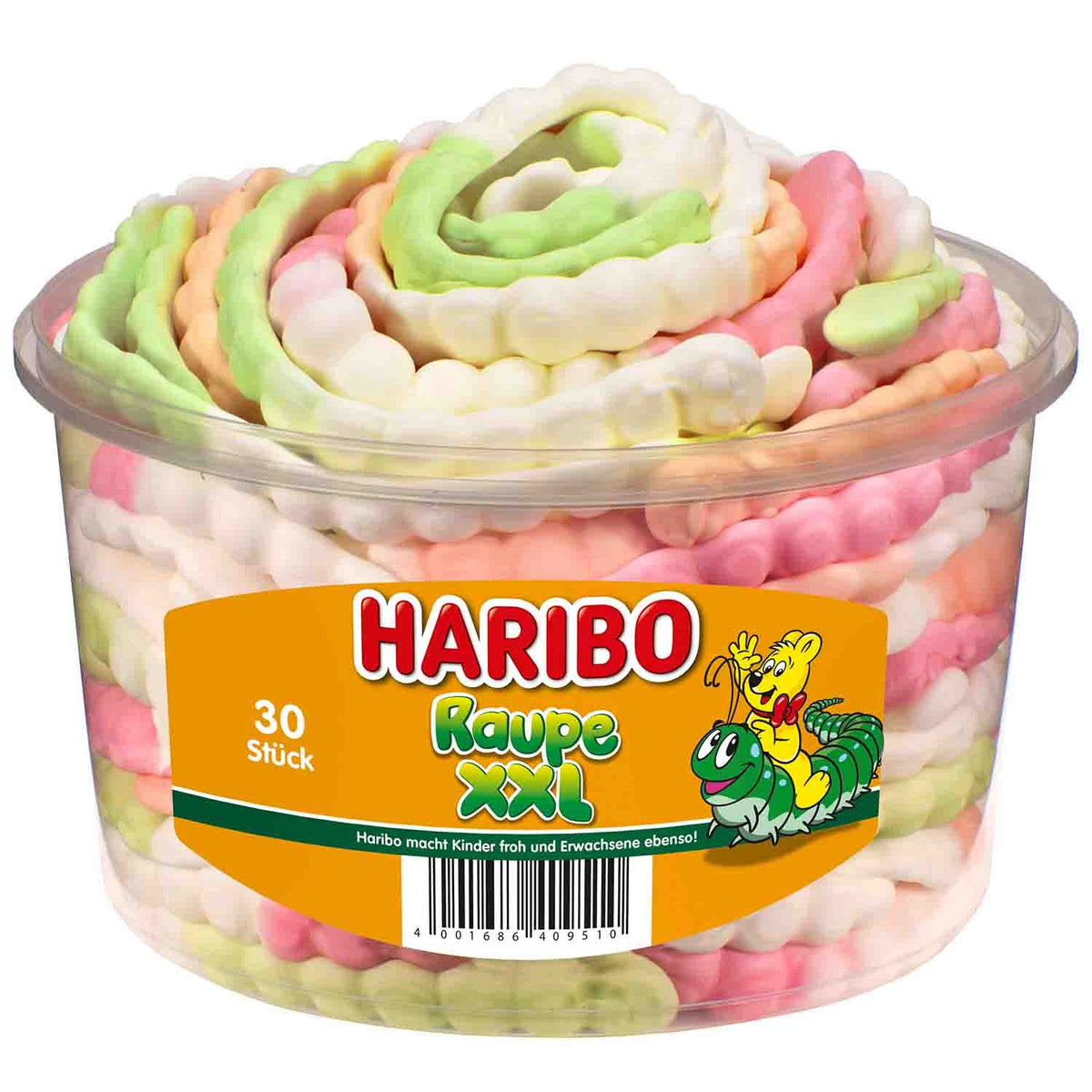 Haribo Raupe XXL Schaumzucker orange 960g 30 Stück – Produktansicht