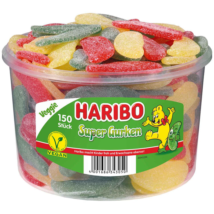 Haribo Super Gurken Vegan Saure Fruchtgummi-Gurken 1350g Beutel – Produktansicht