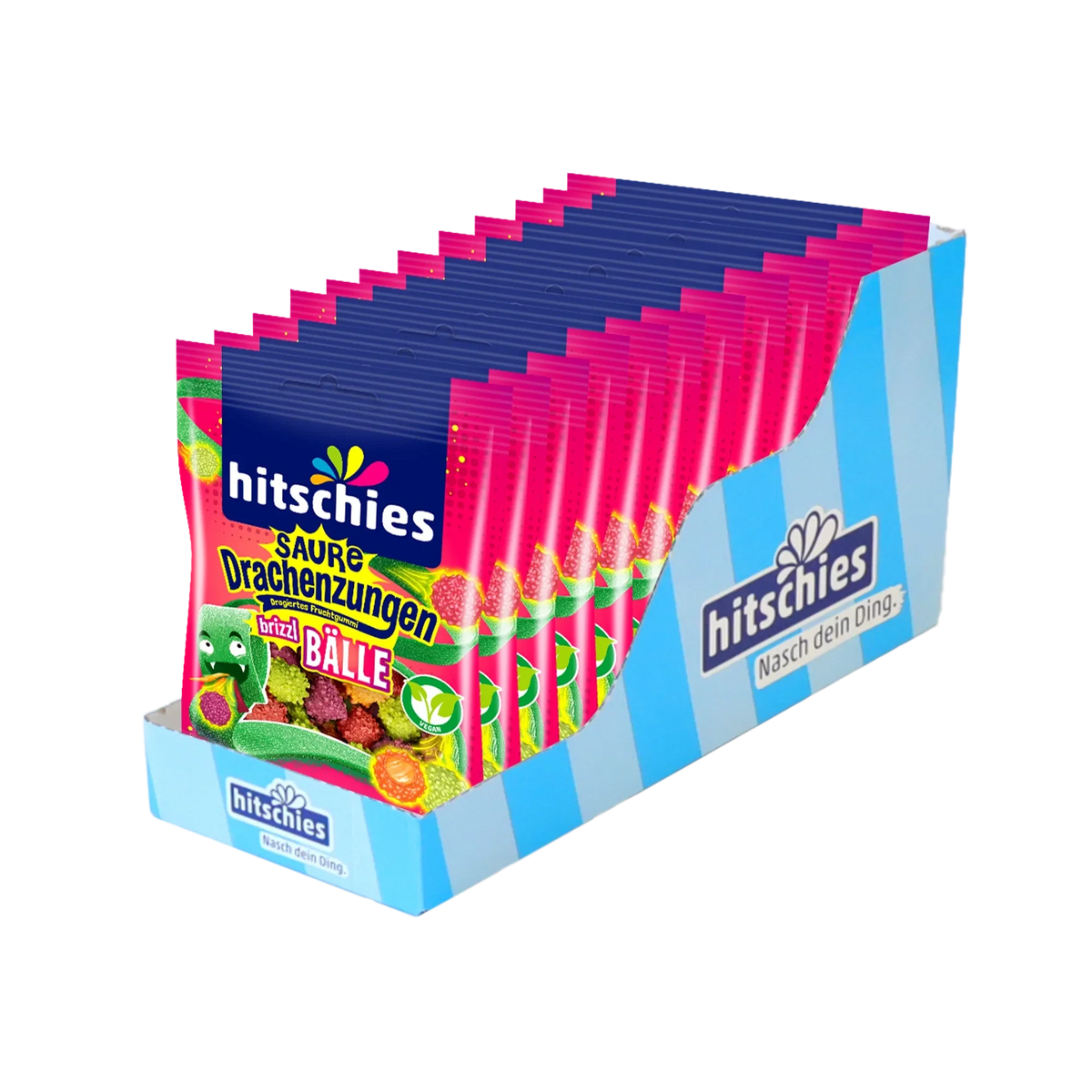 Hitschies Saure Drachenzungen Brizzl Bälle Fruchtgummi 100g – Seitenansicht