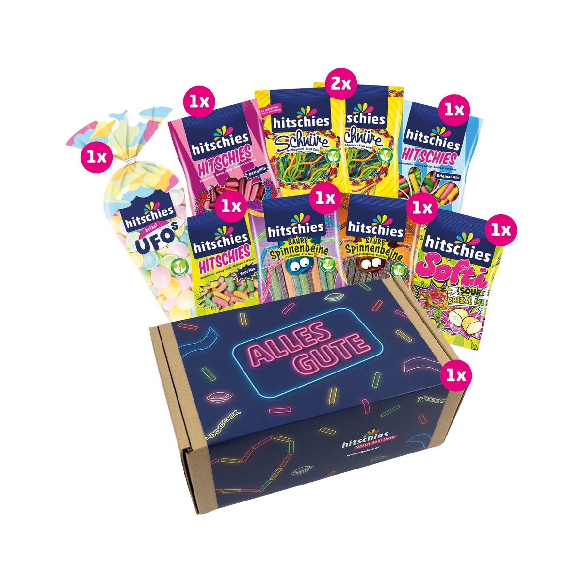 Hitschies Alles Gute Box Fruchtgummi Kaubonbons 1080g Geschenkbox – Produktansicht