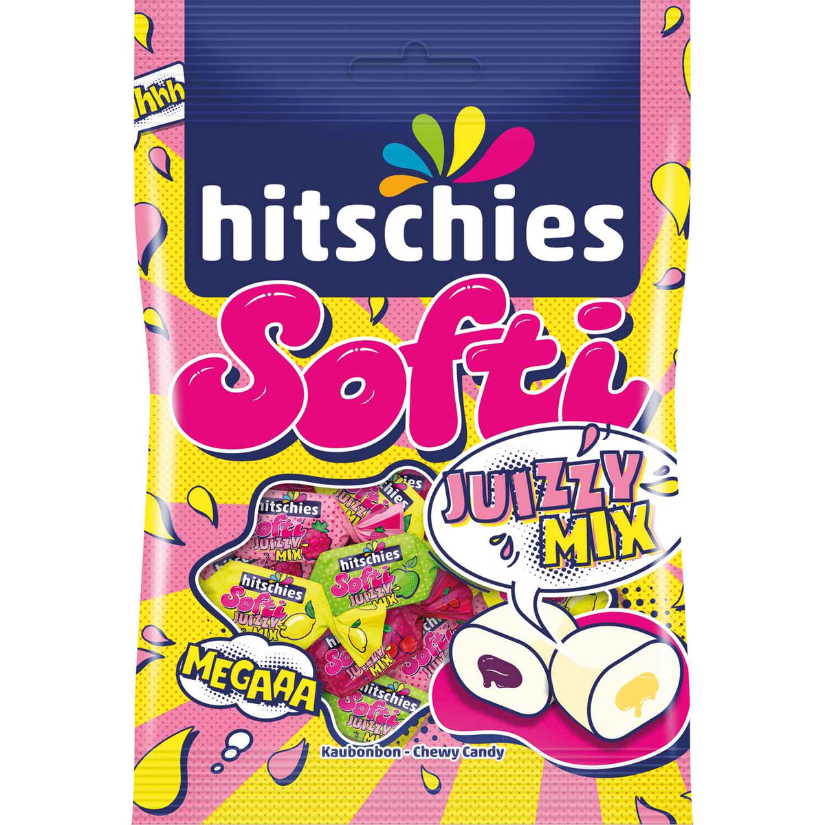Hitschies Softi Juizzy Mix 90g Kaubonbons mit flüssigem Fruchtkern