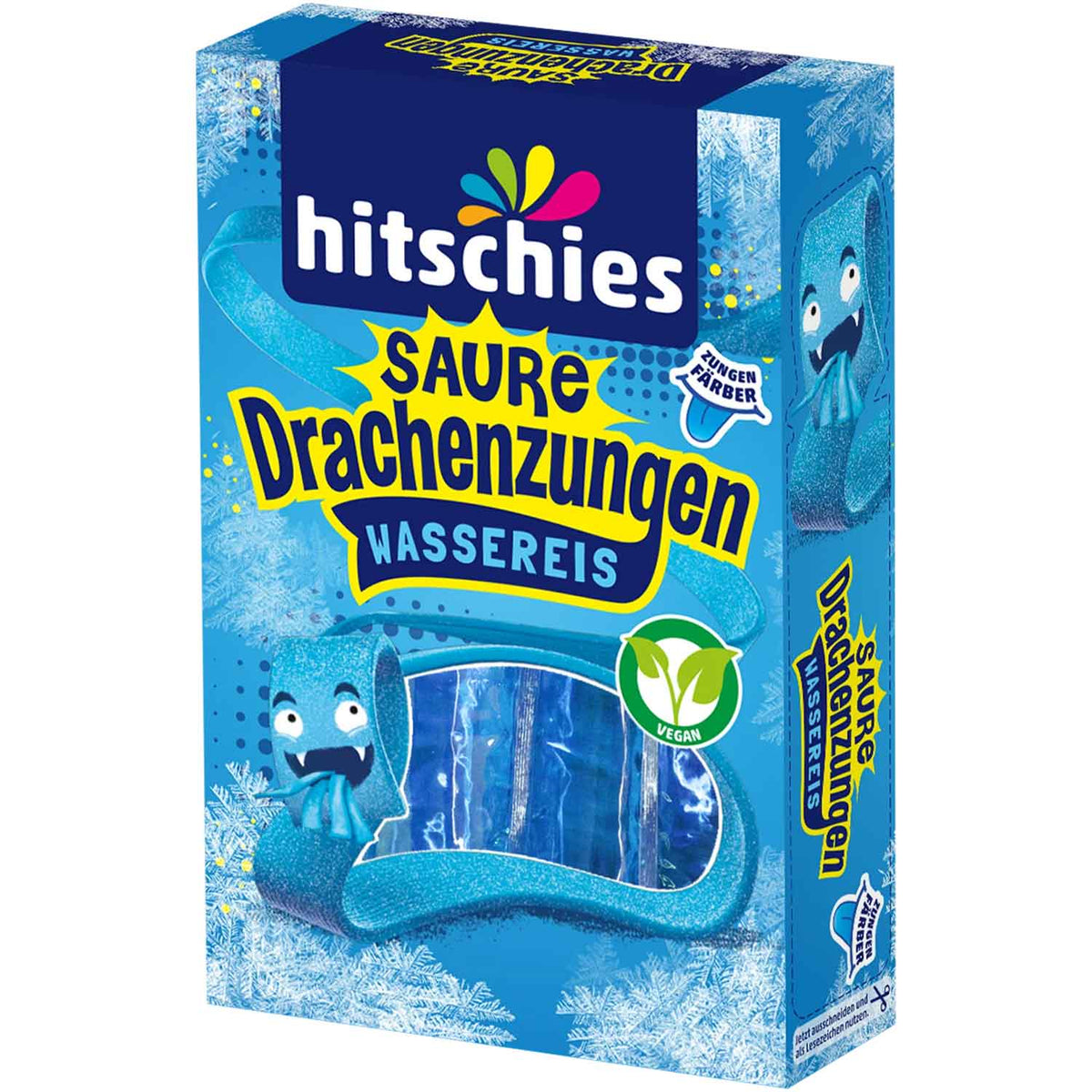 hitschies Saure Drachenzungen Blue Edition Wassereis 10x40ml Packung – Detailansicht