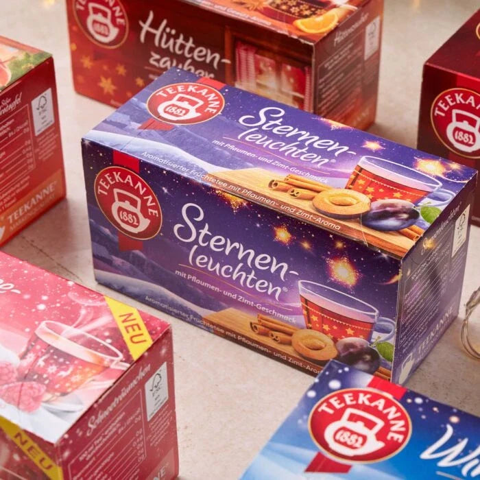 Teekanne Sternenleuchten Pflaume-Zimt Früchtetee 20 Beutel 50g – Seitenansicht