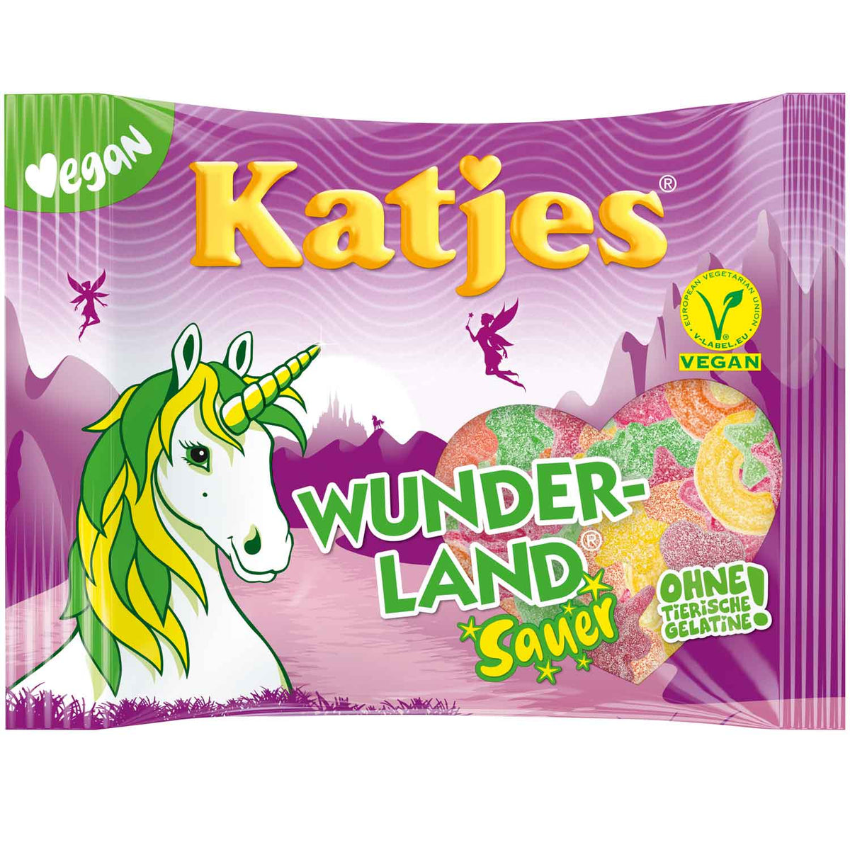Katjes Wunderland Sauer Fruchtgummi 175g – Vegan, Fruchtig-Sauer – Produktansicht