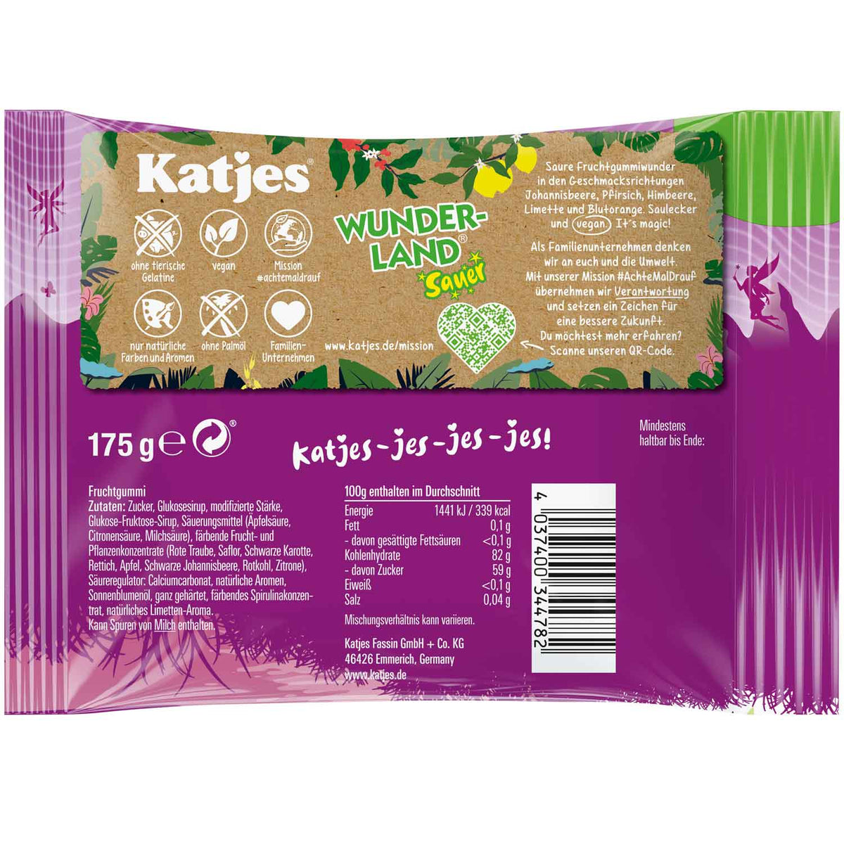 Katjes Wunderland Sauer Fruchtgummi 175g – Vegan, Fruchtig-Sauer – Detailansicht