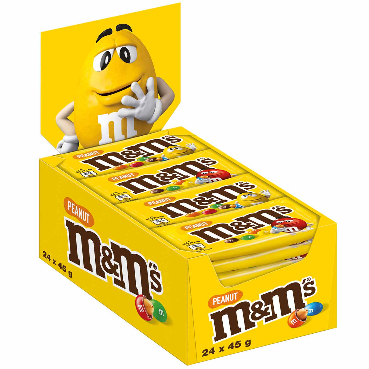 M&M´s M&M's Peanut Erdnuss-Schokolade 24x45g Portionspackungen Thekendisplay – Produktansicht