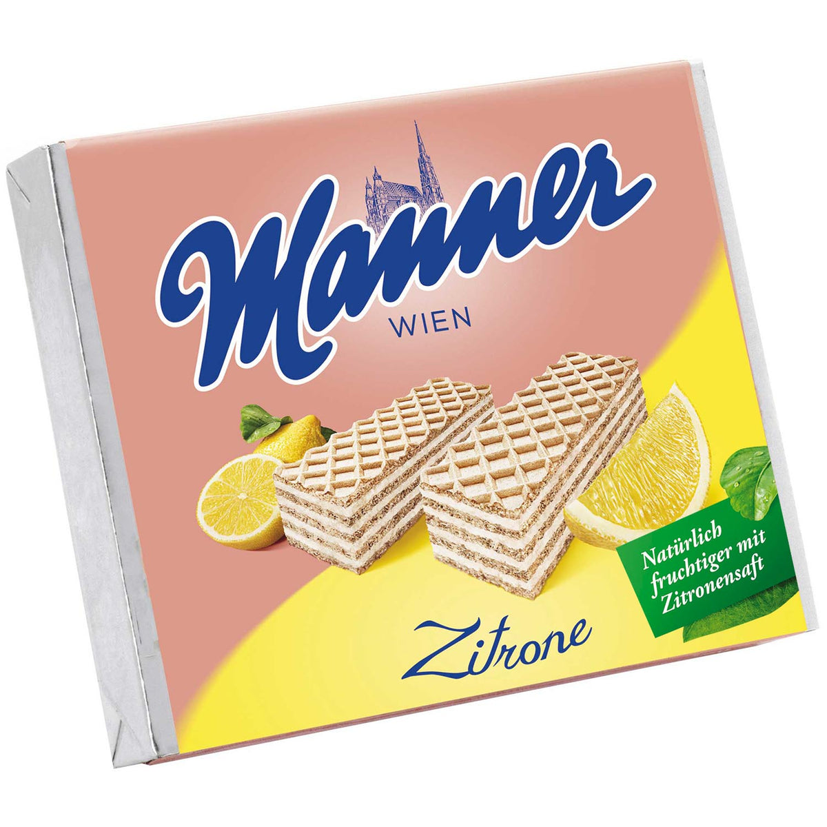 Manner Zitronen Schnitten 75g – Knusprige Waffeln mit Zitronencremefüllung – Produktansicht – Produktansicht